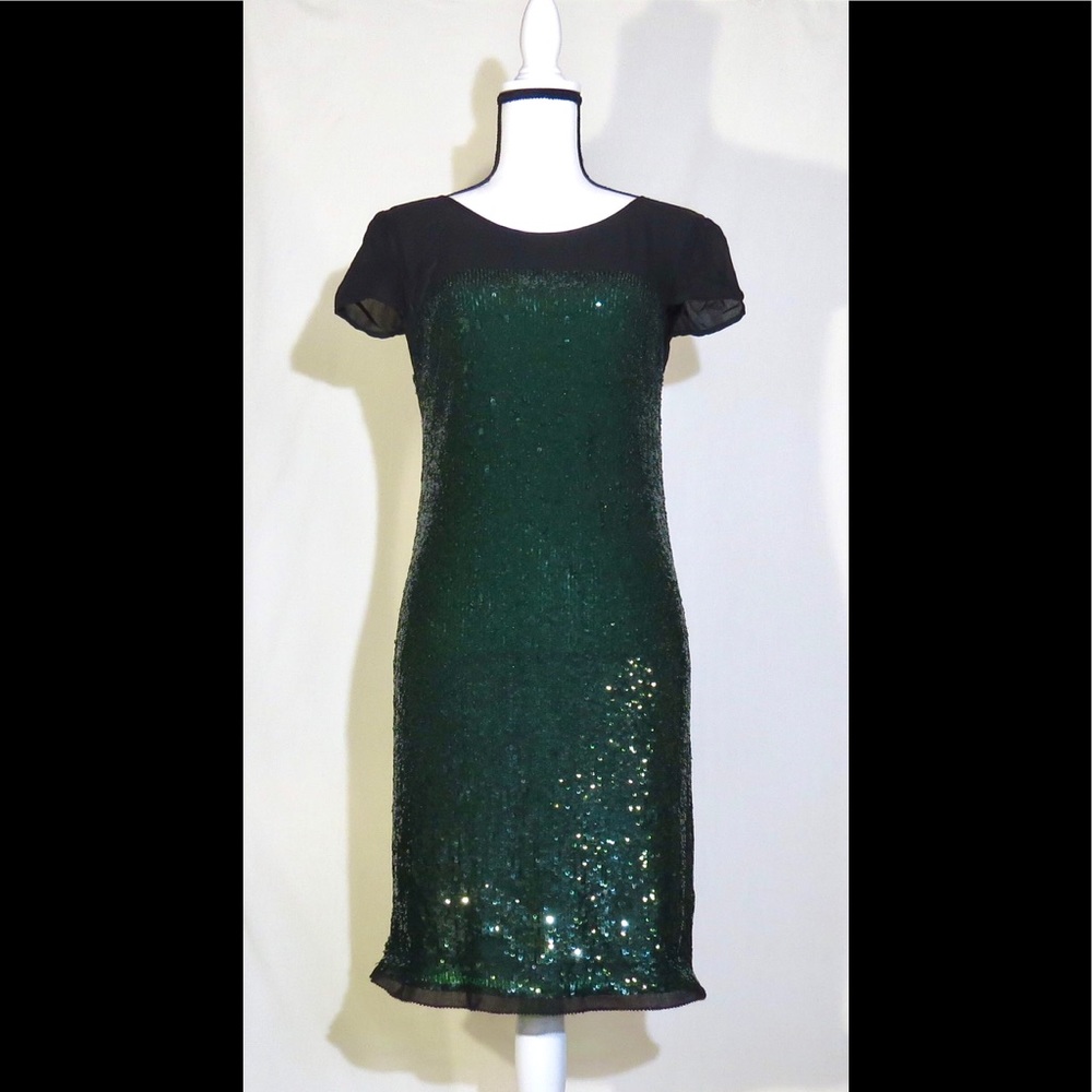 HOSS INTROPIA GREEN SEQUINS MINI COCKTAIL DRESS